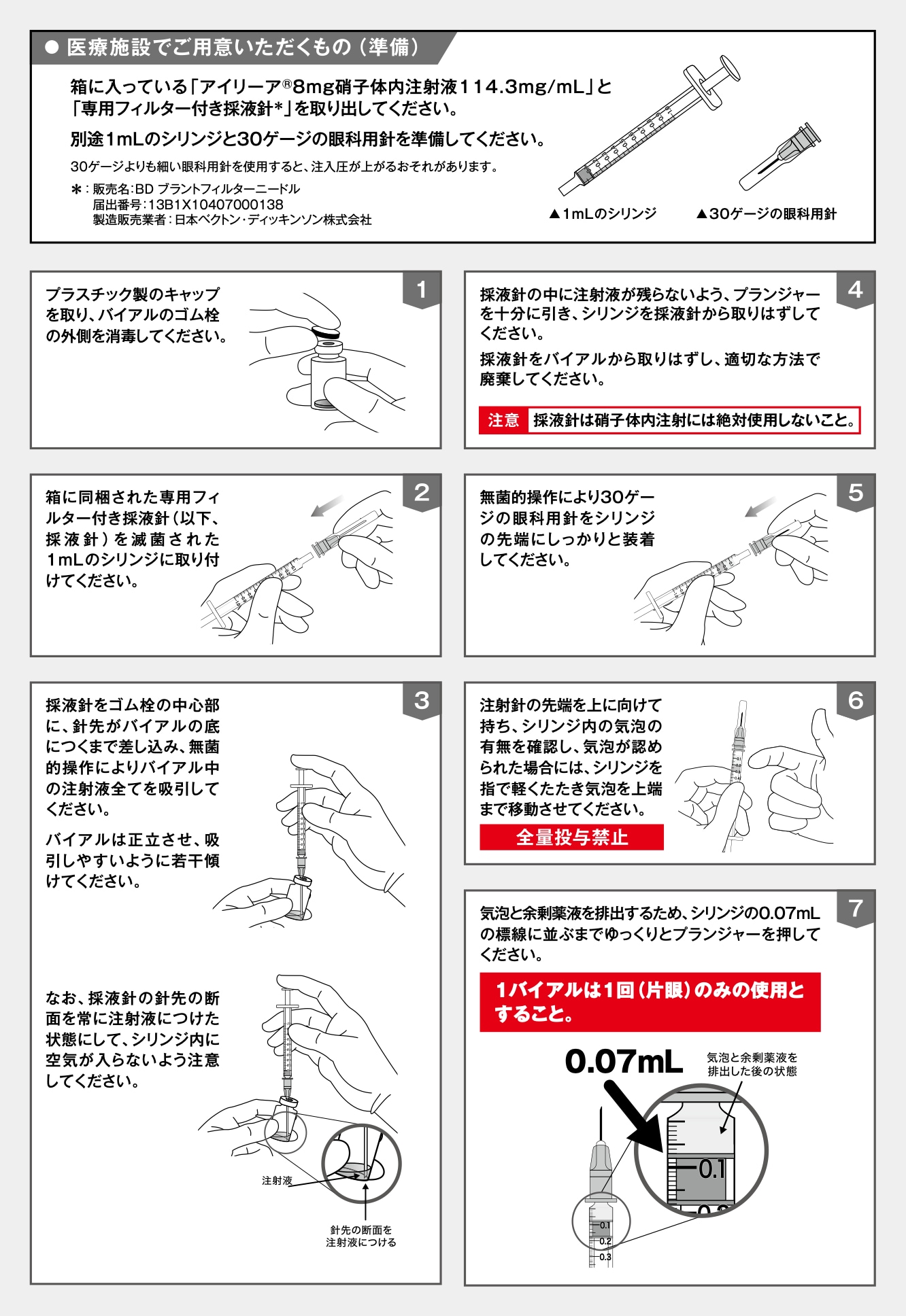 アイリーア®8mg硝子体内注射液114.3mg/mLの使用方法の図