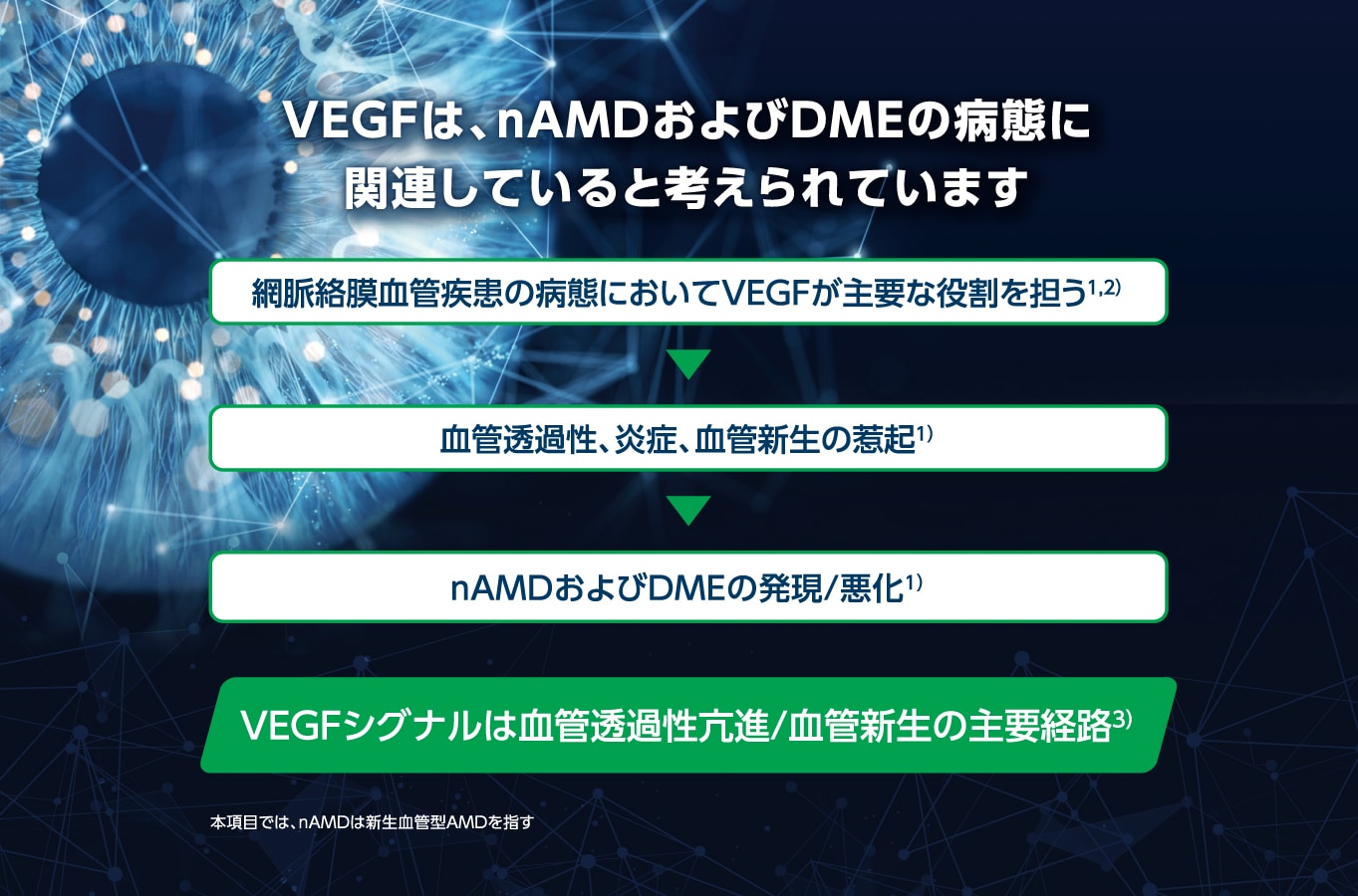 VEGFは、nAMDおよびDMEの病態に関連していると考えられています